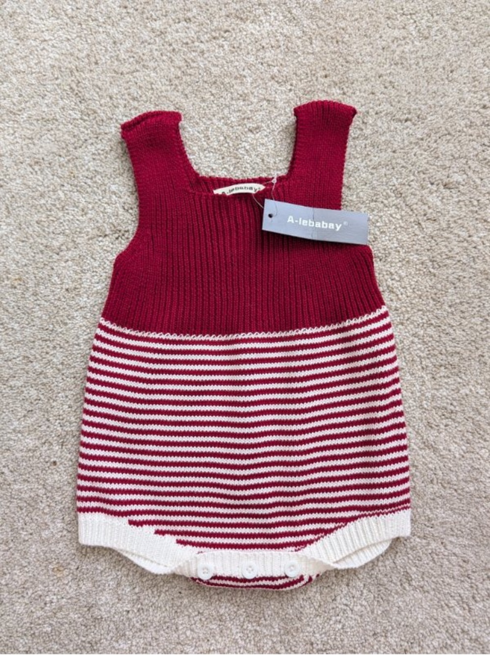 A-ilebababy Red & White Striped Knit Baby Romper